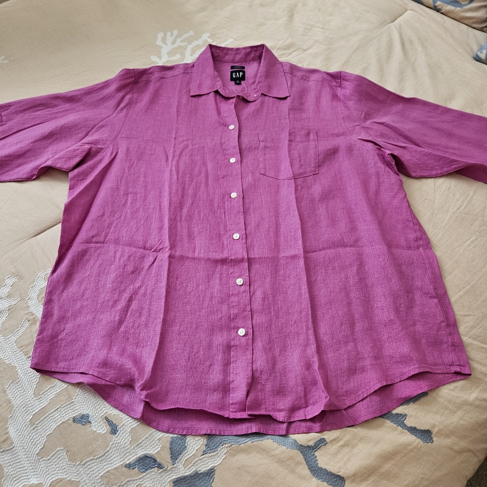 Gap 100% Linen Shirt Buding Lilac Size M Tall